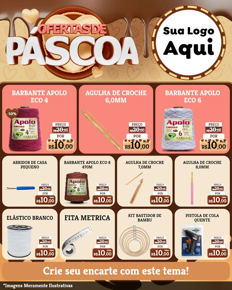 Modelo de Rede Social para Feed Instagram com o tema Ofertas de Páscoa para Armarinho e Aviamentos