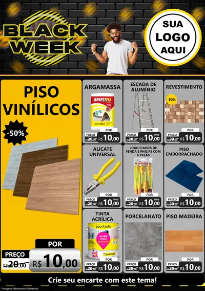 Modelo de Encarte para Encarte A4 Vertical com o tema Black Week para Material para Construção
