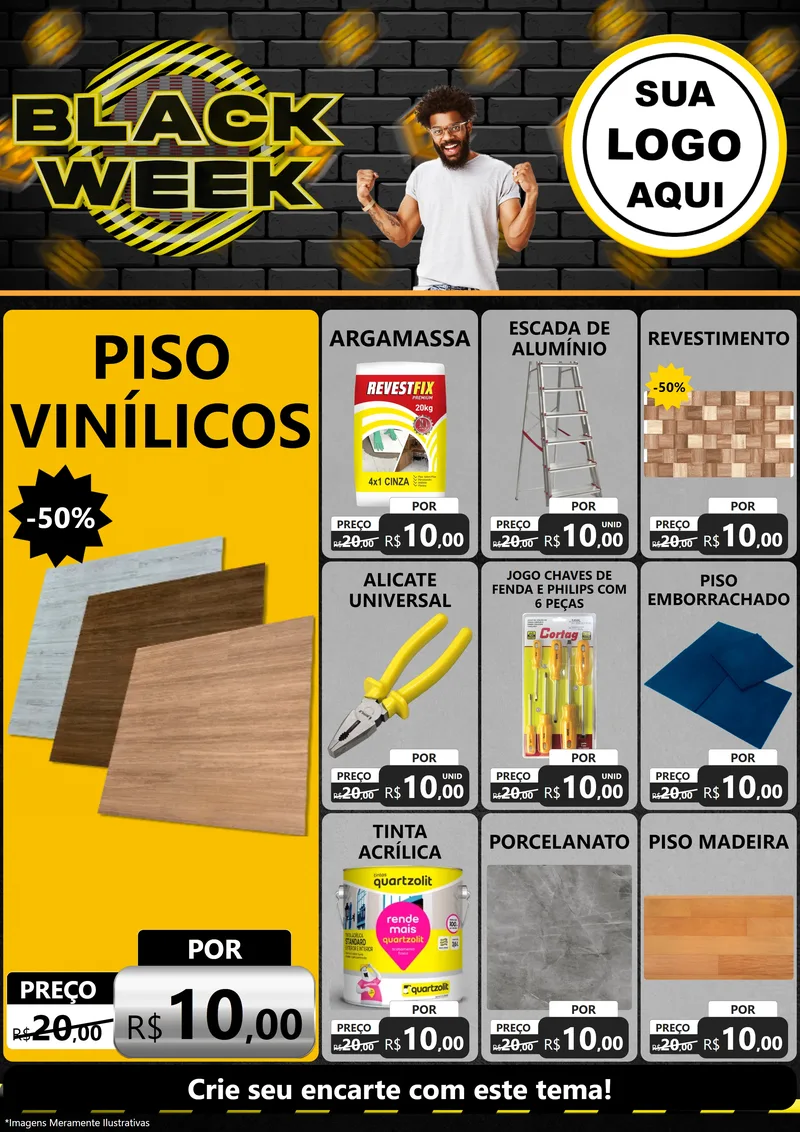 Modelo de Encarte para Encarte A4 Vertical com o tema Black Week para Material para Construção
