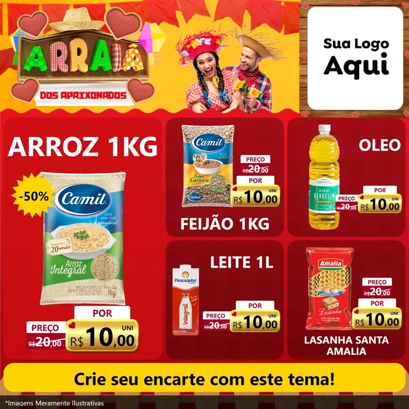 Modelo de Rede Social para Feed Facebook com o tema Arraiá Dos Apaixonados - Junina para Supermercado