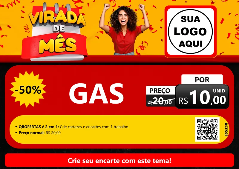 Modelo de Cartaz para Cartaz A4 Horizontal com o tema Virada de Mês para Água e gás