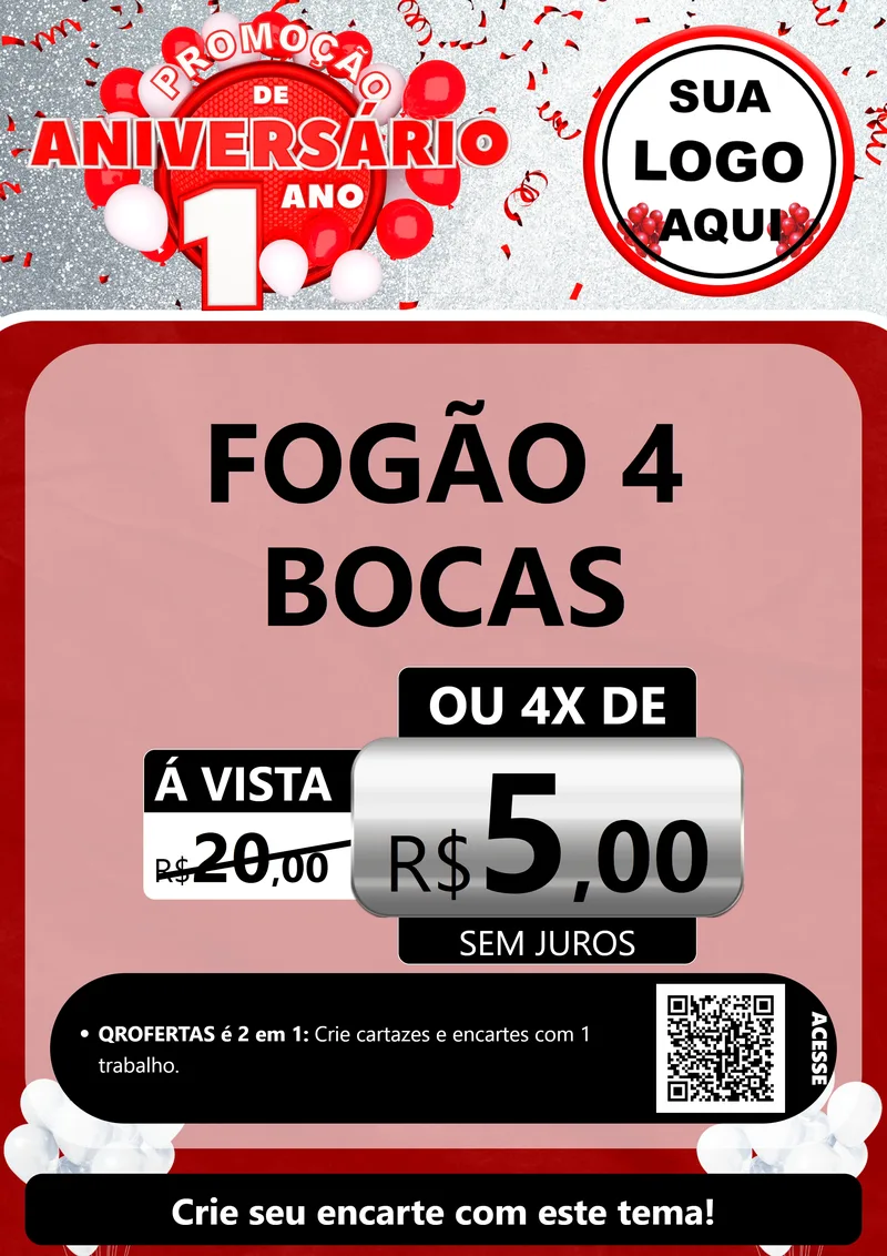 Modelo de Cartaz para Cartaz A4 Vertical com o tema Promoção de Aniversário - 1 Ano para Móveis e Eletro