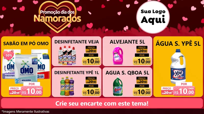 Modelo de TV para TV Horizontal com o tema Promoção Dia Dos Namorados para Produtos de Limpeza