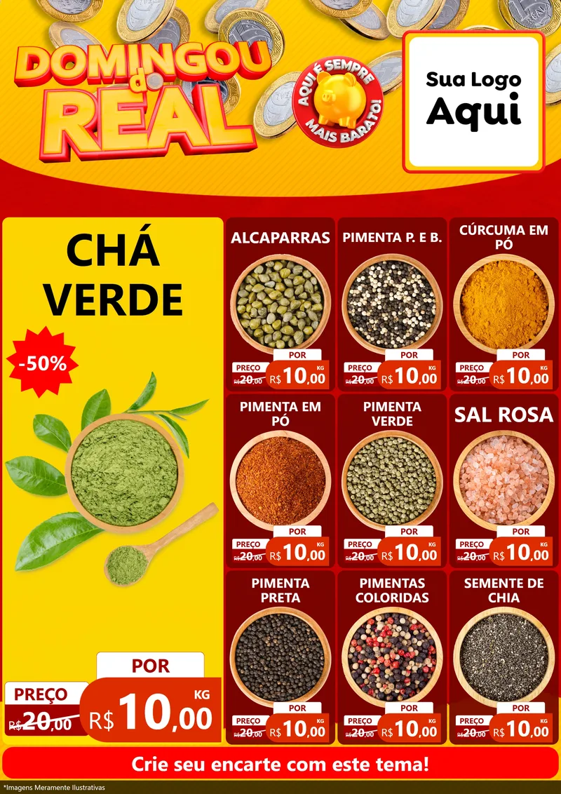 Modelo de Encarte para Encarte A4 Vertical com o tema Domingou do Real para Produtos Naturais