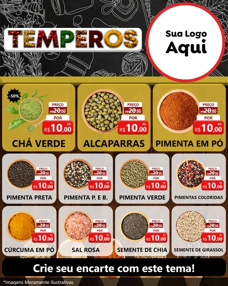 Modelo de Rede Social para Feed Instagram com o tema Temperos para Produtos Naturais