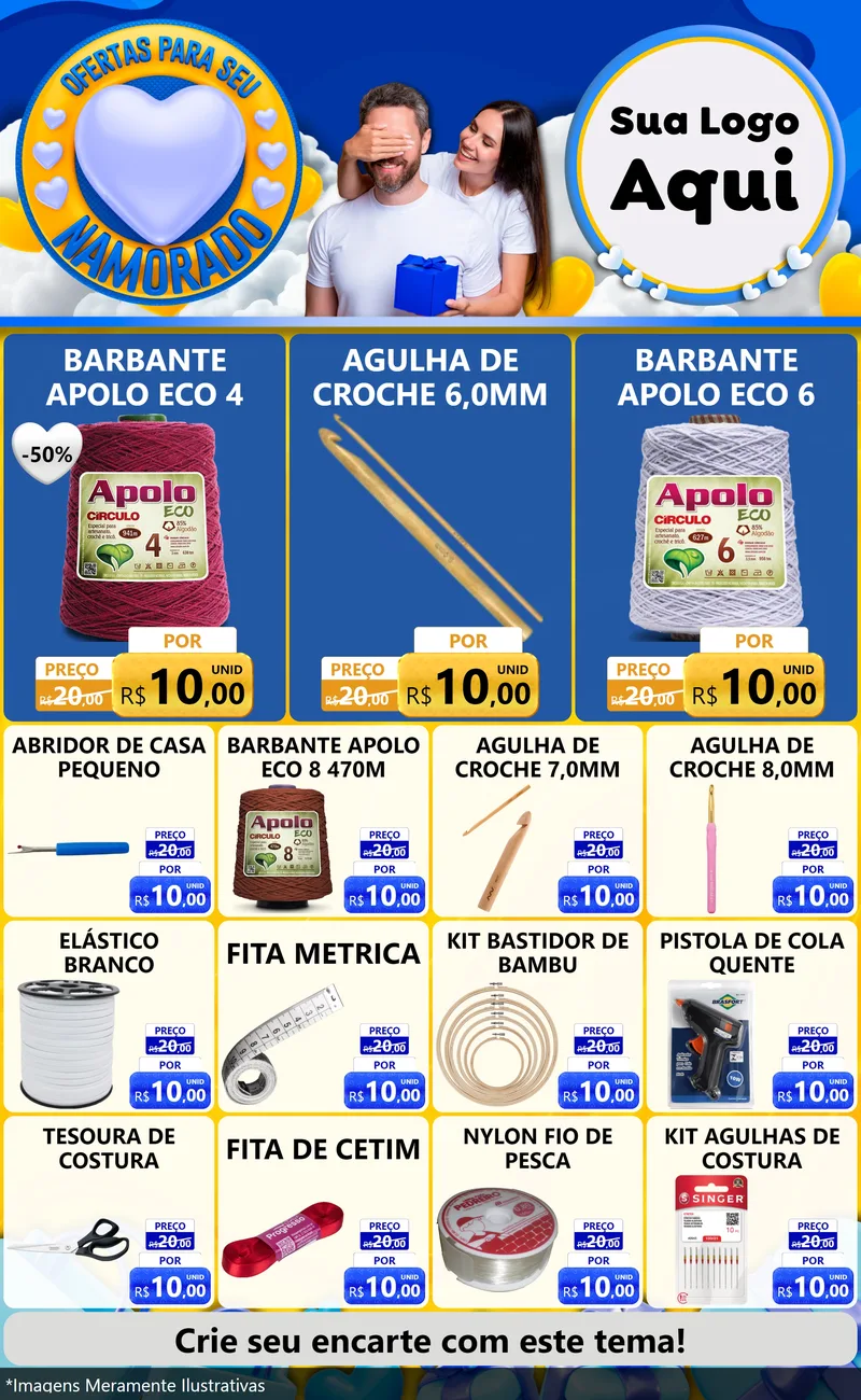 Modelo de Encarte para Encarte Grande com o tema Ofertas Para Seu Namorado para Armarinho e Aviamentos