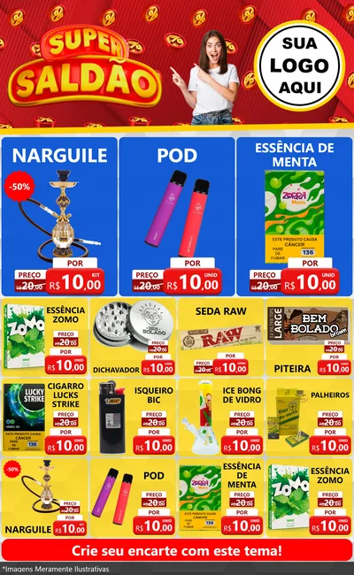 Modelo de Encarte para Encarte Grande com o tema Super Saldão para Tabacaria