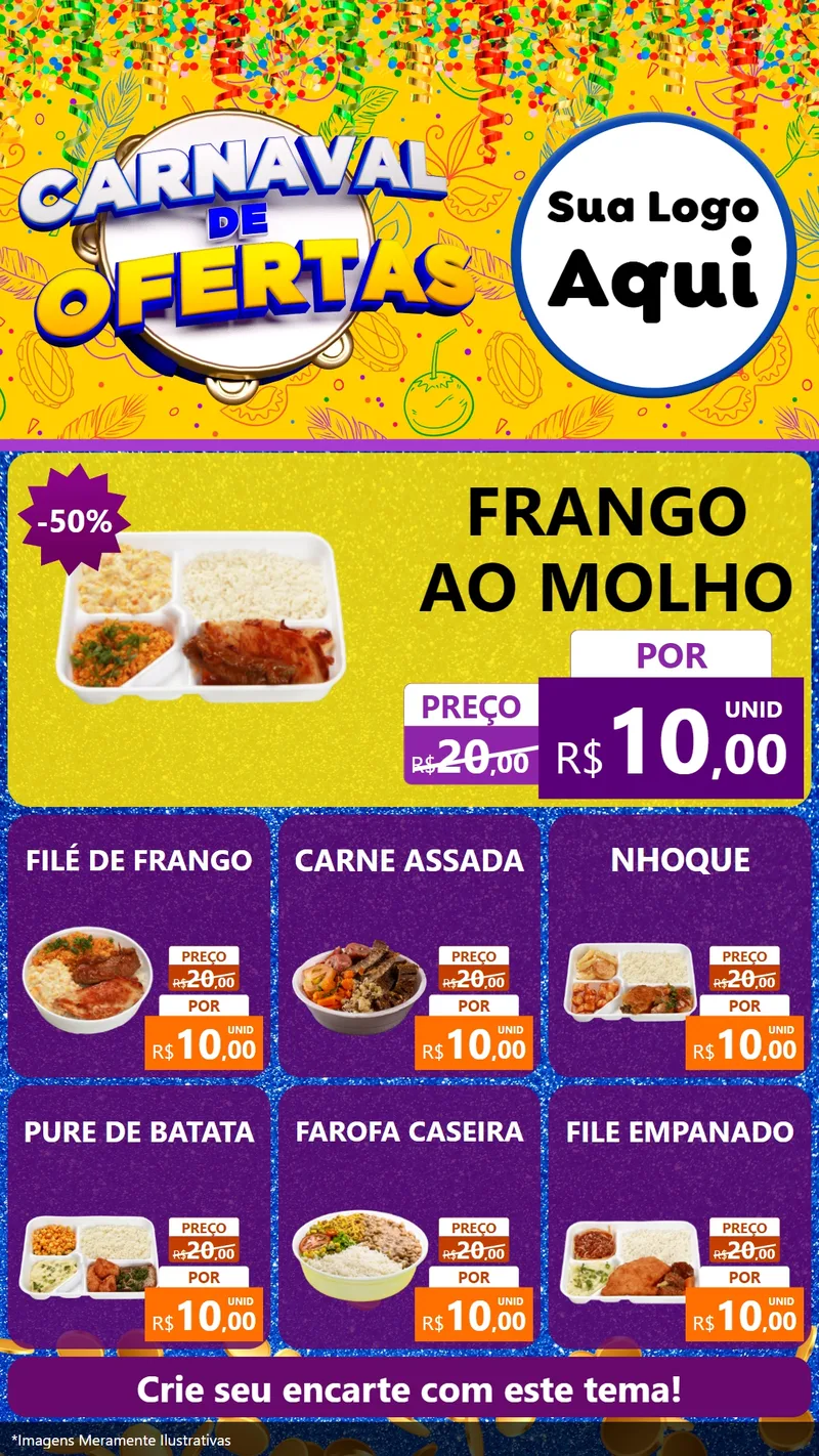 Modelo de Rede Social para Stories com o tema Carnaval de Ofertas para Restaurante