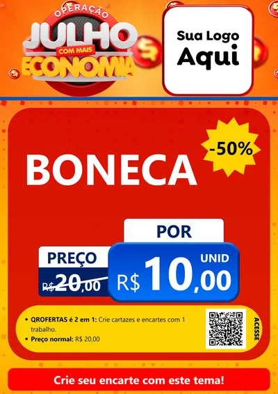 Modelo de Cartaz para Cartaz A4 Vertical com o tema Operação Julho Com Mais Economia para Brinquedos