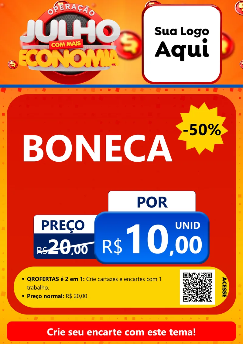 Modelo de Cartaz para Cartaz A4 Vertical com o tema Operação Julho Com Mais Economia para Brinquedos