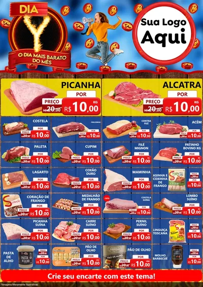 Modelo de Encarte para Encarte A4 Vertical com o tema Dia Y - O Dia Mais Barato Do Mês para Açougue