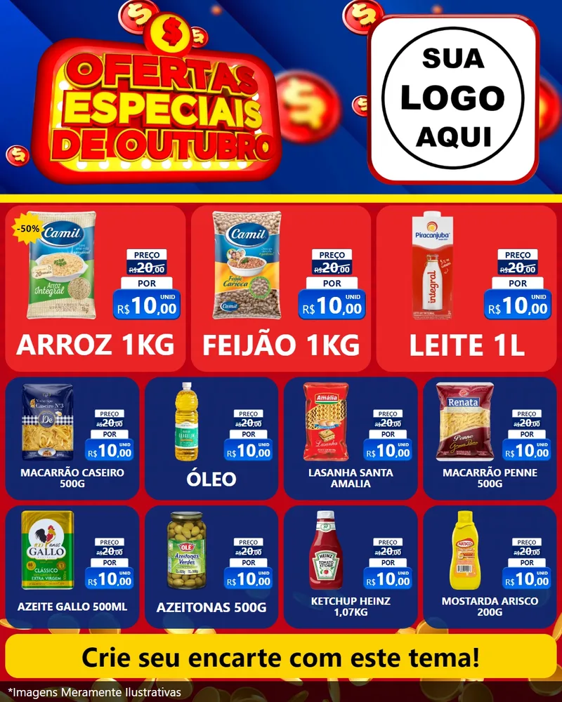 Modelo de Rede Social para Feed Instagram com o tema Ofertas Especiais de Outubro para Supermercado