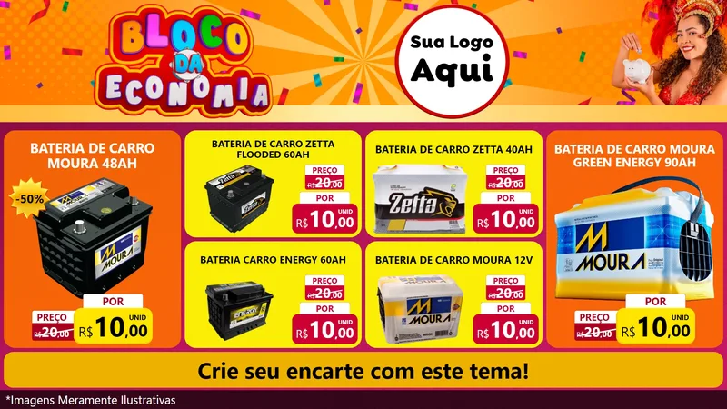 Modelo de TV para TV Horizontal com o tema Bloco da Economia para Baterias Elétricas