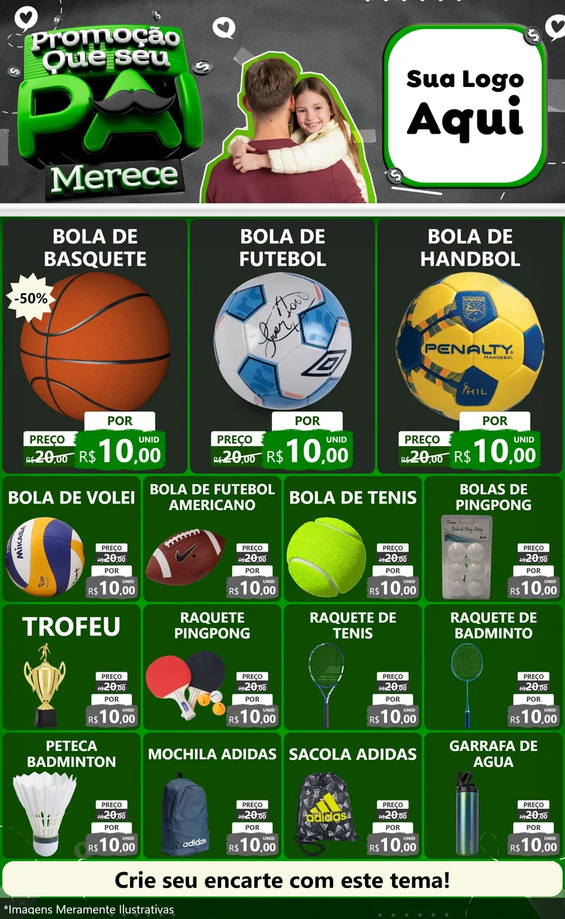 Modelo de Encarte para Encarte Grande com o tema Promoção Que seu Pai Merece para Artigos Esportivos
