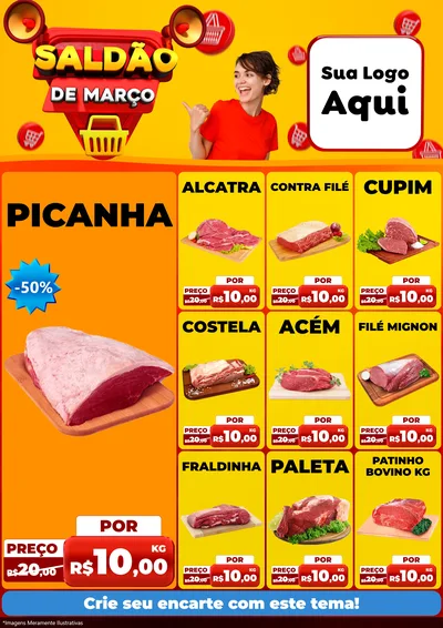 Modelo de Encarte para Encarte A4 Vertical com o tema Saldão de Março para Açougue