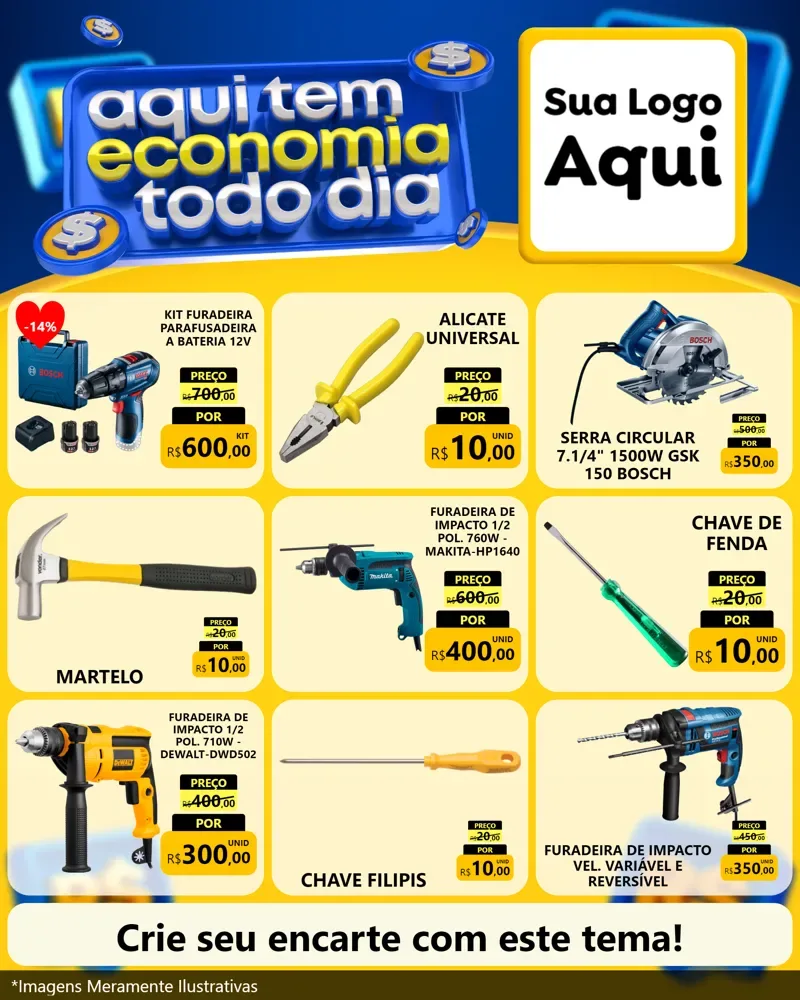 Modelo de Rede Social para Feed Instagram com o tema Aqui Tem Economia Todo Dia para Maquinas e Ferramentas