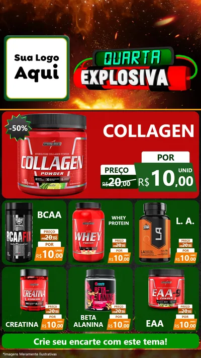 Modelo de Rede Social para Stories com o tema Quarta Explosiva para Suplementos alimentares