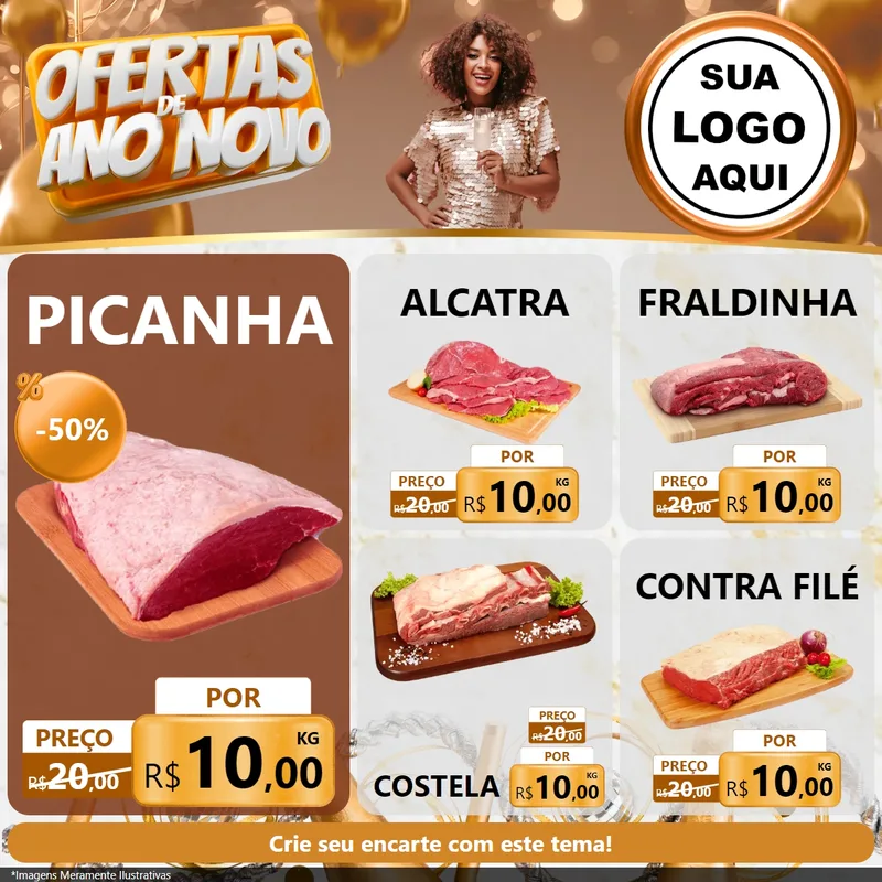 Modelo de Rede Social para Feed Facebook com o tema Ofertas de Ano Novo para Açougue