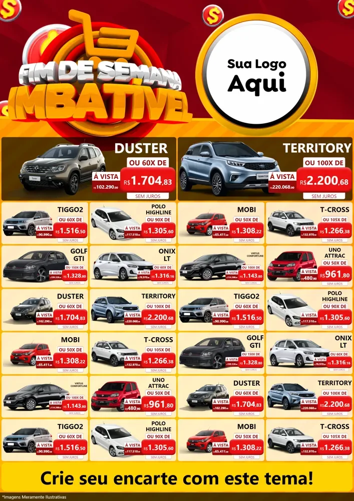 Modelo de Encarte para Encarte A4 Vertical com o tema Fim de Semana Imbatível para Concessionaria de Carros