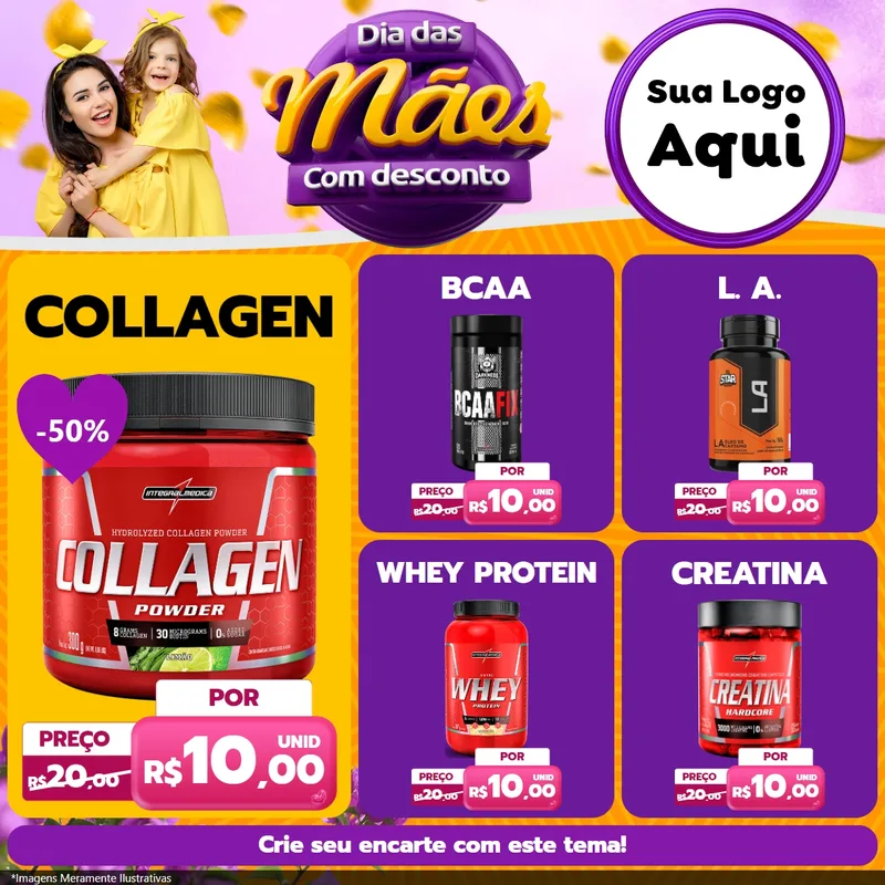 Modelo de Rede Social para Feed Facebook com o tema Dia das Mães com Desconto para Suplementos alimentares