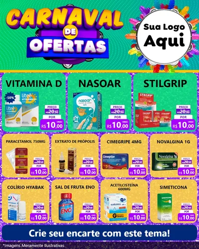 Modelo de Rede Social para Feed Instagram com o tema Carnaval de Ofertas para Farmácia