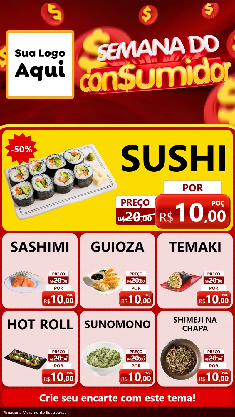 Modelo de Rede Social para Stories com o tema Semana do Consumidor para Comida japonesa