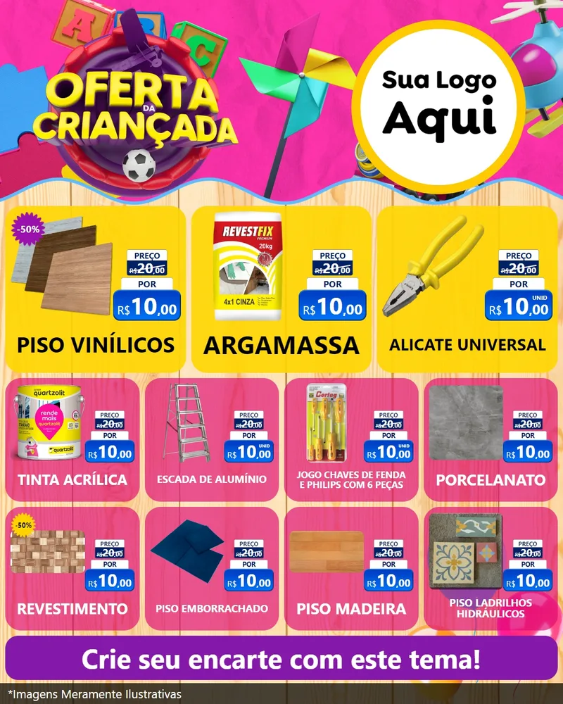 Modelo de Rede Social para Feed Instagram com o tema Oferta da Criançada para Material para Construção
