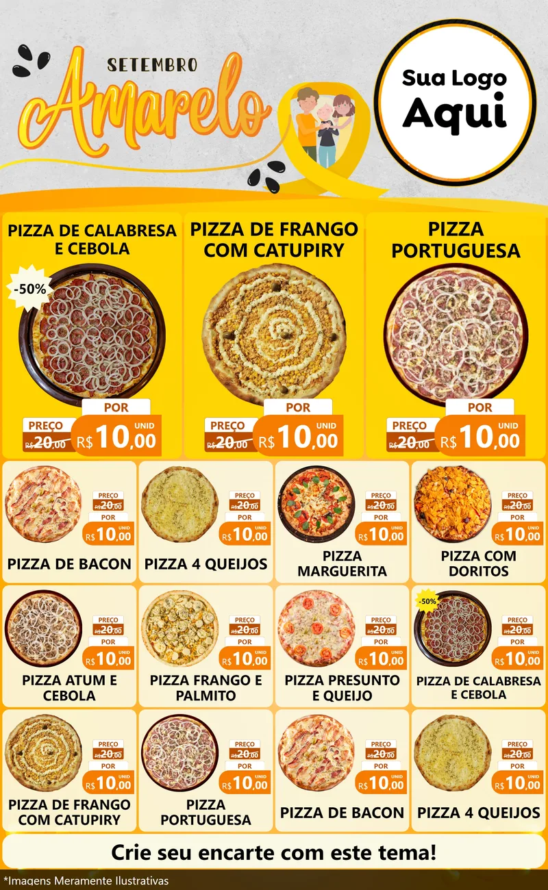 Modelo de Encarte para Encarte Grande com o tema Setembro Amarelo para Pizzaria