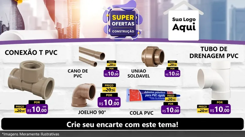 Modelo de TV para TV Horizontal com o tema Super Ofertas - Construção para Tubos e conexões