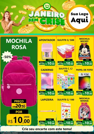 Modelo de Encarte para Encarte A4 Vertical com o tema Janeiro Sem Crise para Papelaria