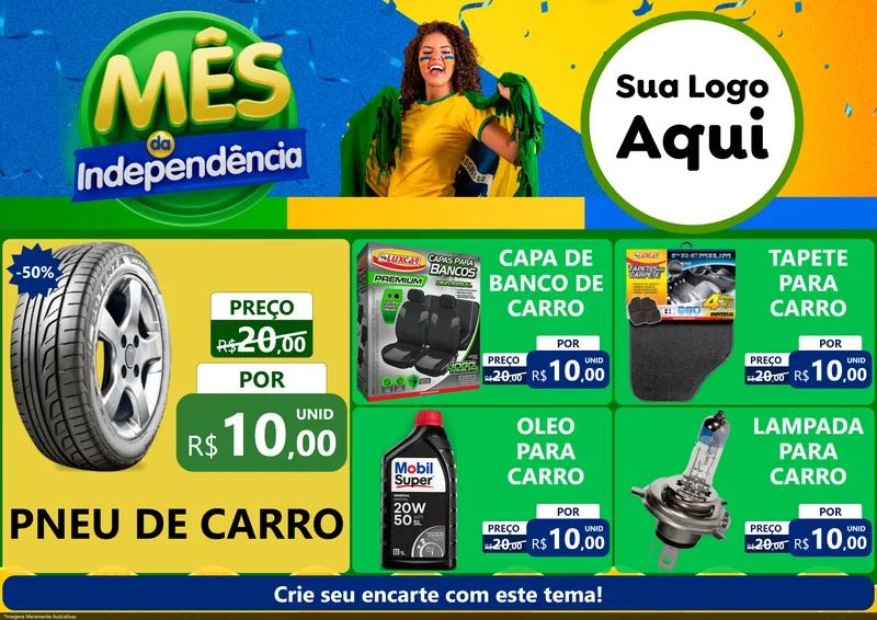 Modelo de Encarte para Encarte A4 Horizontal com o tema Mês da Independência para Auto peças