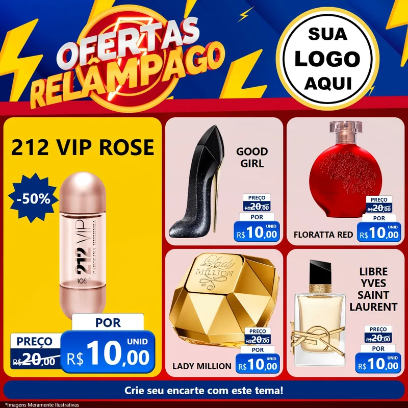 Modelo de Rede Social para Feed Facebook com o tema Ofertas Relâmpago para Perfumes