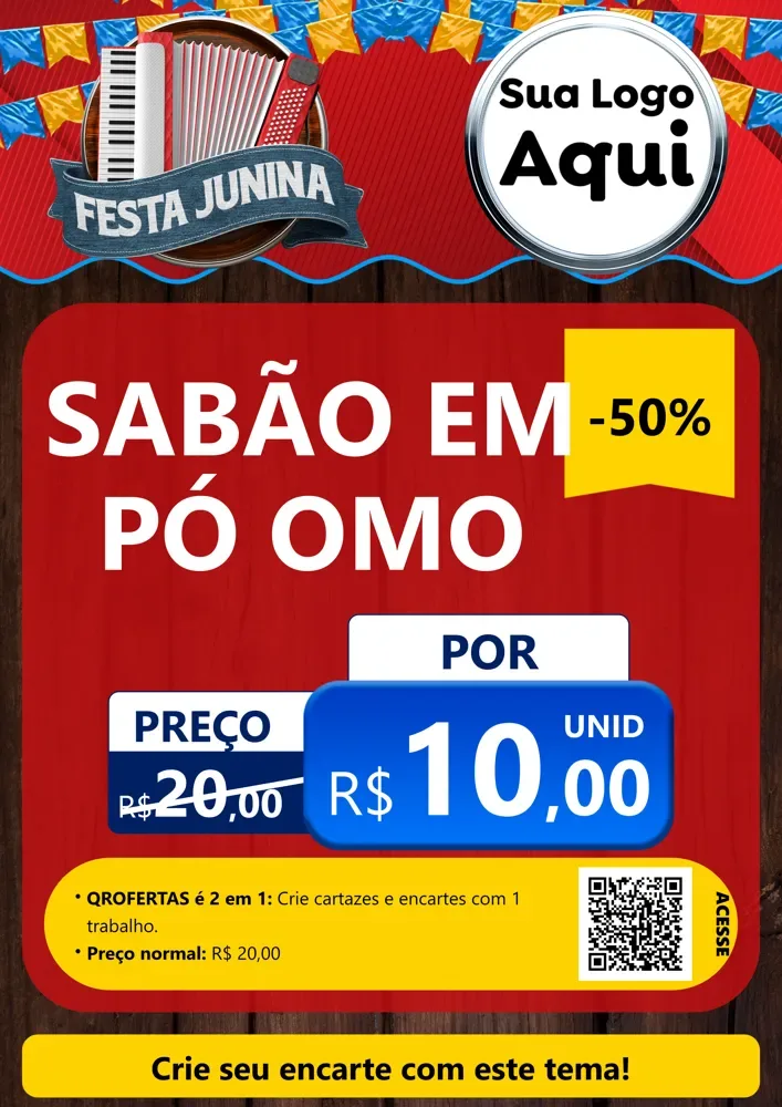 Modelo de Cartaz para Cartaz A4 Vertical com o tema Festa Junina para Produtos de Limpeza