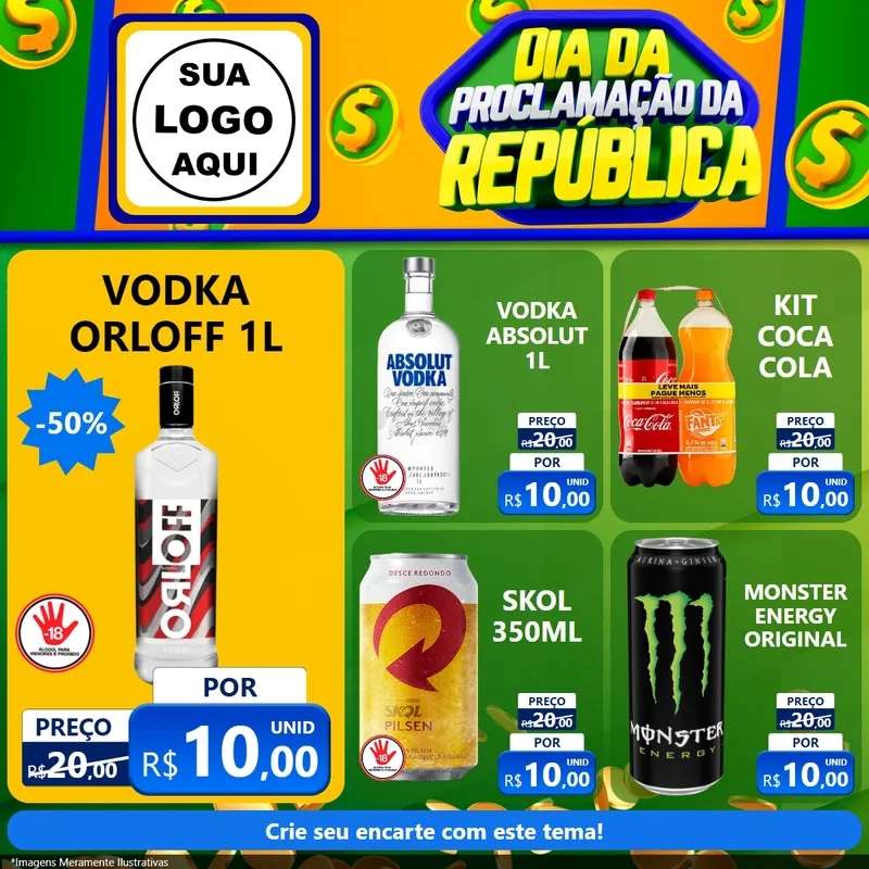Modelo de Rede Social para Feed Facebook com o tema Dia Da Proclamação da República para Distribuidora de bebidas