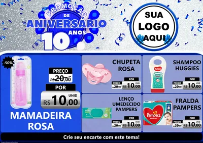 Modelo de Encarte para Encarte A4 Horizontal com o tema Promoção de Aniversário - 10 Anos para Bebês