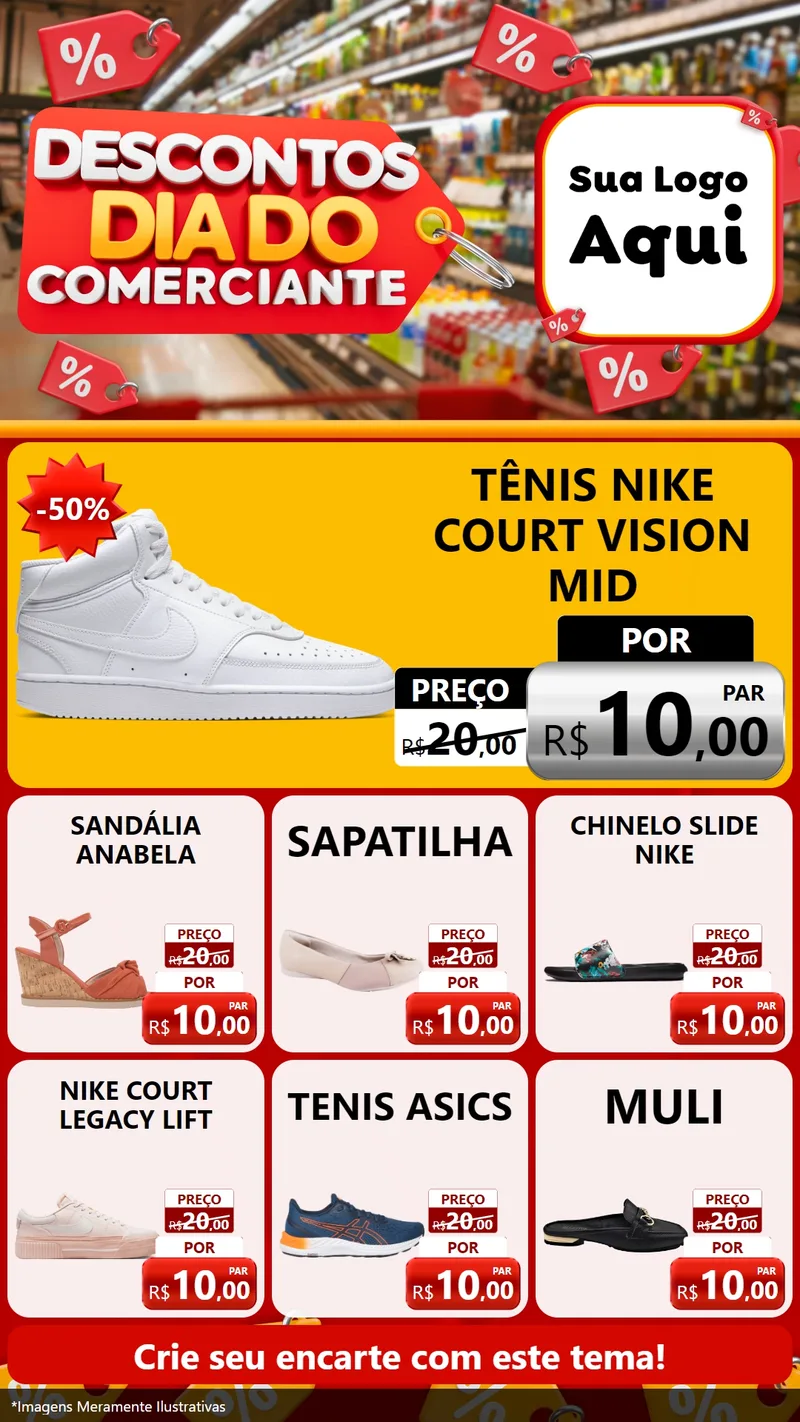 Modelo de Rede Social para Stories com o tema Descontos Dia do Comerciante para Calçados