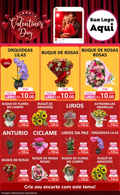 Modelo de Encarte para Encarte Grande com o tema Valentine's Day para Floricultura e jardim
