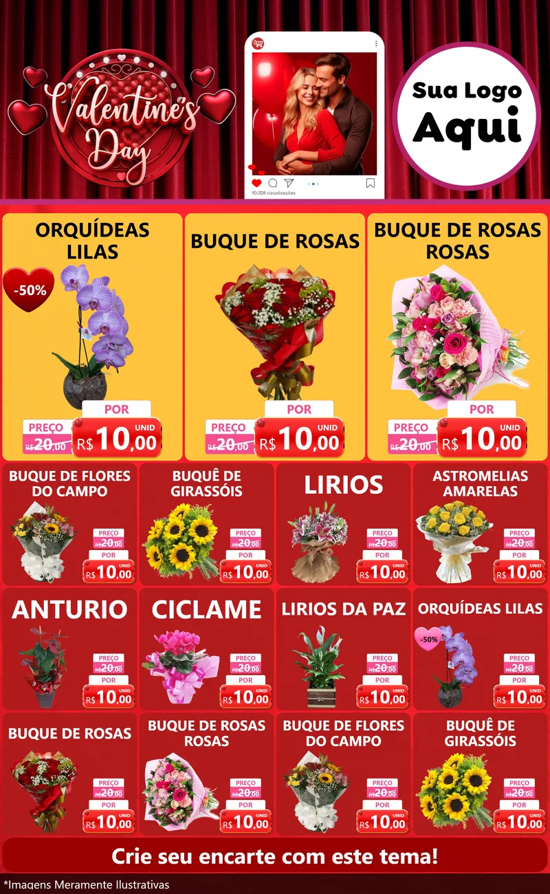 Modelo de Encarte para Encarte Grande com o tema Valentine's Day para Floricultura e jardim