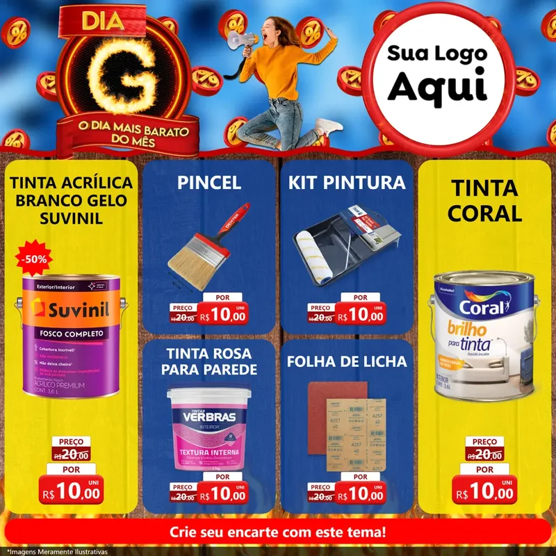 Modelo de Rede Social para Feed Facebook com o tema Dia G - O Dia Mais Barato Do Mês para Tintas e Ferramentas