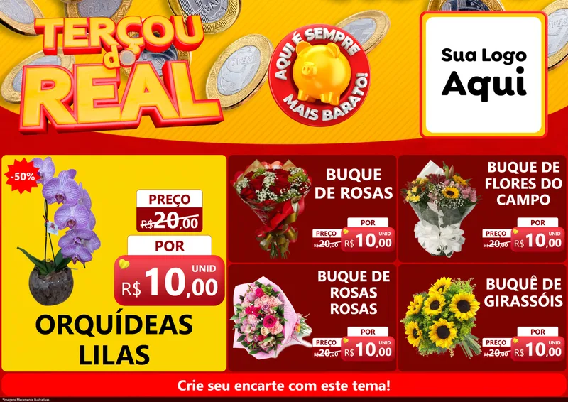 Modelo de Encarte para Encarte A4 Horizontal com o tema Terçou do Real para Floricultura e jardim
