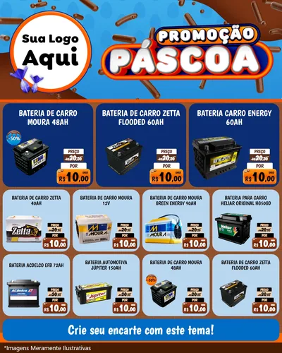 Modelo de Rede Social para Feed Instagram com o tema Promoção Páscoa para Baterias Elétricas
