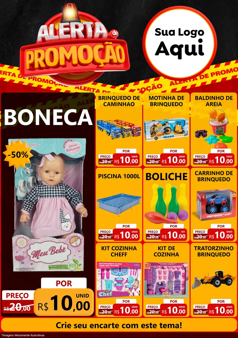 Modelo de Encarte para Encarte A4 Vertical com o tema Alerta de Promoção para Brinquedos