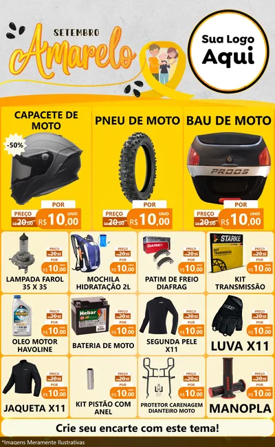 Modelo de Encarte para Encarte Grande com o tema Setembro Amarelo para Moto peças