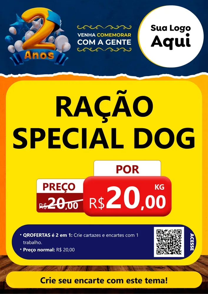 Modelo de Cartaz para Cartaz A4 Vertical com o tema Aniversário de 2 anos para Pet Shop