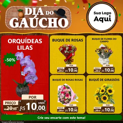Modelo de Rede Social para Feed Facebook com o tema Dia do Gaúcho para Floricultura e jardim