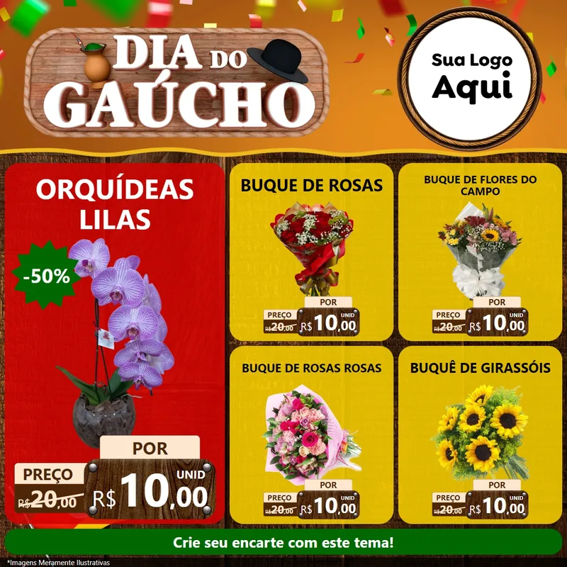 Modelo de Rede Social para Feed Facebook com o tema Dia do Gaúcho para Floricultura e jardim