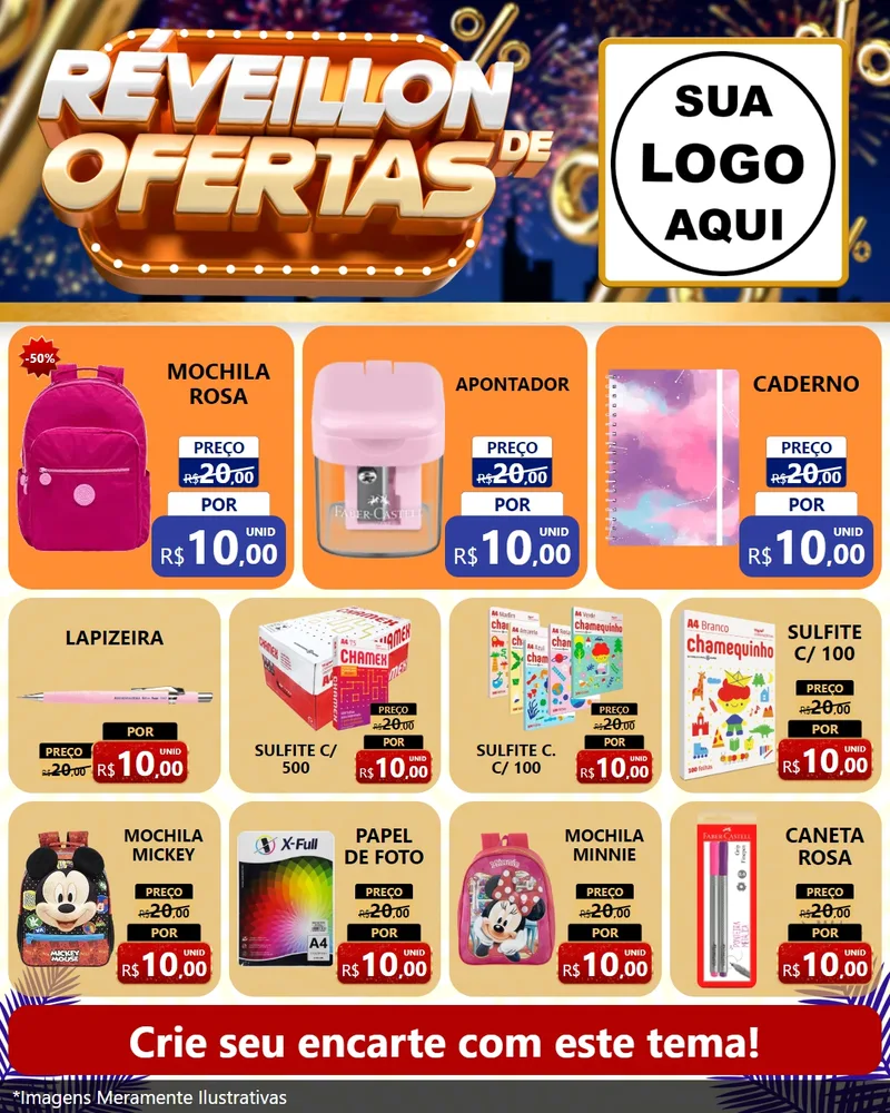 Modelo de Rede Social para Feed Instagram com o tema Réveillon de Ofertas para Papelaria