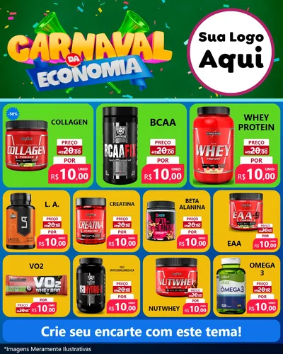 Modelo de Rede Social para Feed Instagram com o tema Carnaval da Economia para Suplementos alimentares
