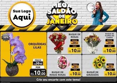 Modelo de Encarte para Encarte A4 Horizontal com o tema Mega Saldão de Janeiro para Floricultura e jardim