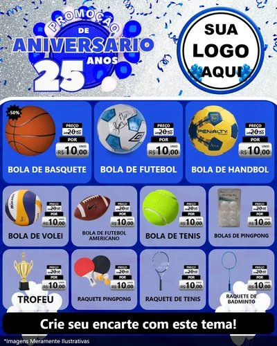Modelo de Rede Social para Feed Instagram com o tema Promoção de Aniversário - 25 Anos para Artigos Esportivos